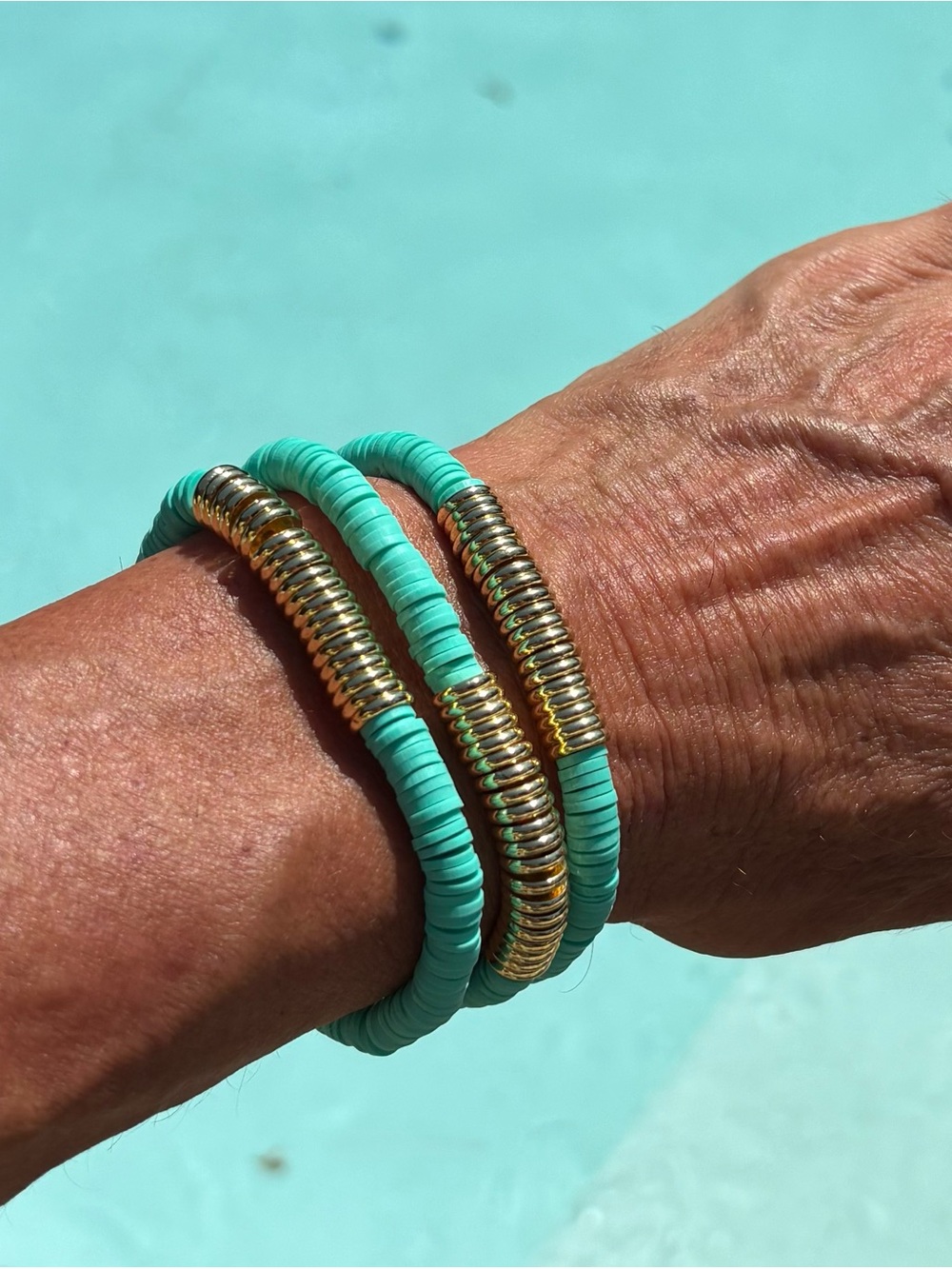 Park Lane Baja Turquoise Beaded Stretch Bracelets with Gold Accent Beads